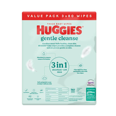 Huggies Fragrance Free Baby Wipes - 3 x 80 Wipes