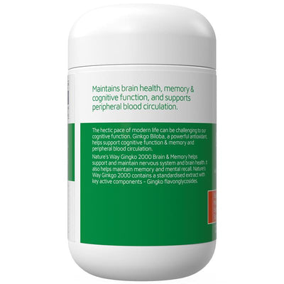 Nature's Way Ginkgo 2000 Brain & Memory 120 Tablets - Cognitive Support