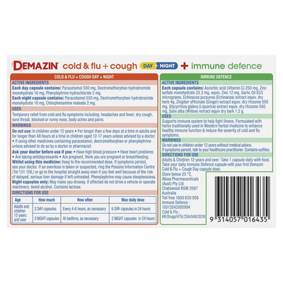 Demazin Ultra Cough Cold & Flu + Immune Defence - 34 Capsules