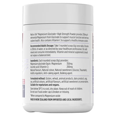 Nutra-Life Magnesium Glycinate Powder with Vitamin C, Berry, 180g