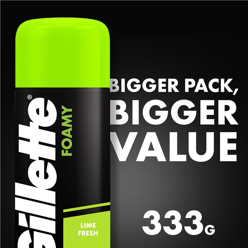 Gillette Sensitive Shave Foam Lemon Lime 333g Value Pack with Aloe Vera