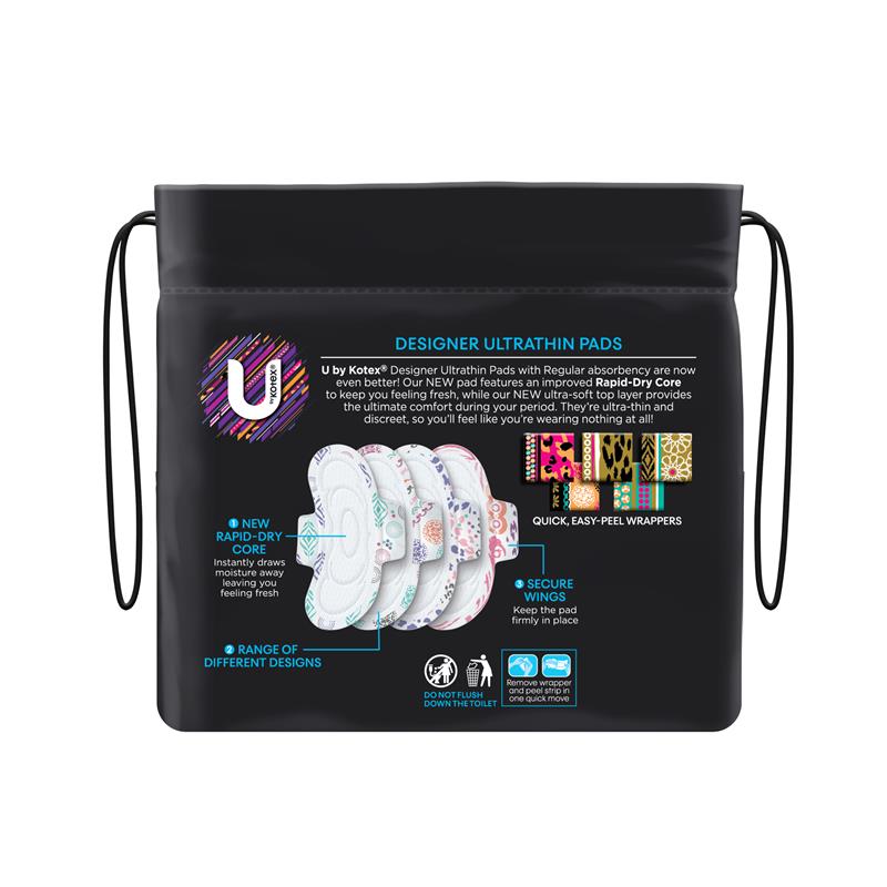 U by Kotex Designer Series Ultrathin Wings Pads, Regular, 22 Pads