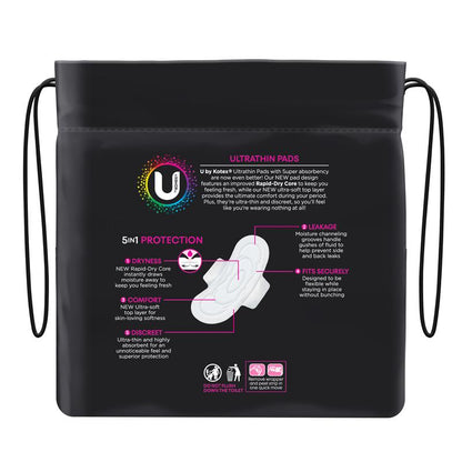 U by Kotex Ultrathin Super Wing Pads with Rapid-Dry Core, 18-Pad