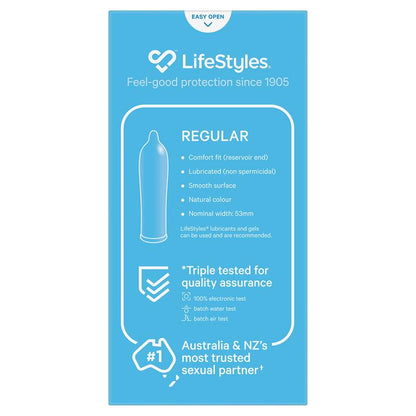 LifeStyles Regular Condoms 10 Pack – Natural Latex, Lubricated, Comfort Fit