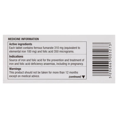 Ferro-F Iron 310mg + Folic Acid 350mcg Tablets, 60ct