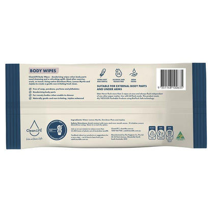 CleanLIFE Deodorizing Body Wipes, 40 Pack - Biodegradable & Plastic-Free