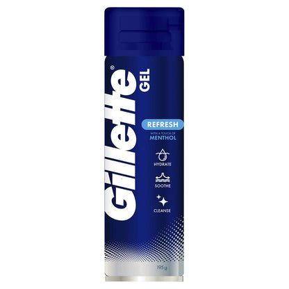 Gillette Refresh Shaving Gel with Menthol 195g – Soothes & Protects