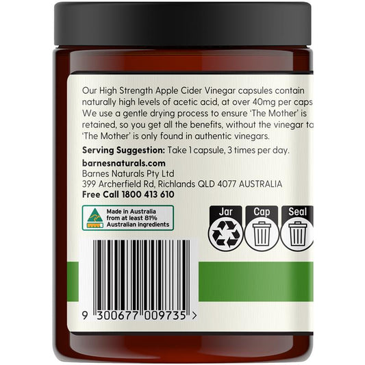 Barnes Naturals Apple Cider Vinegar Capsules 600mg with The Mother - 120 Capsules – view 2 - Auzzistore