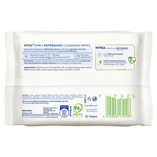 NIVEA 3in1 Refreshing Cleansing Wipes for Normal & Combination Skin - 25 Pack-Auzzi Store