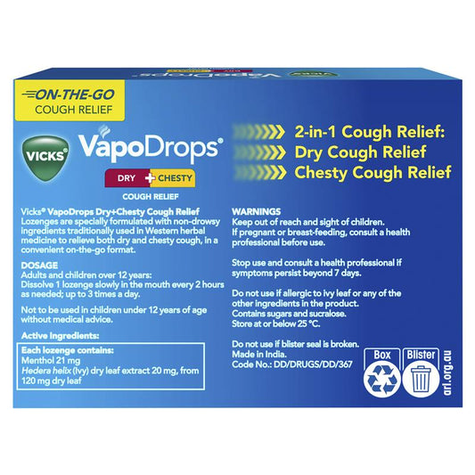 Vicks VapoDrops Dry + Chesty Cough Relief 24 Lozenges – view 2