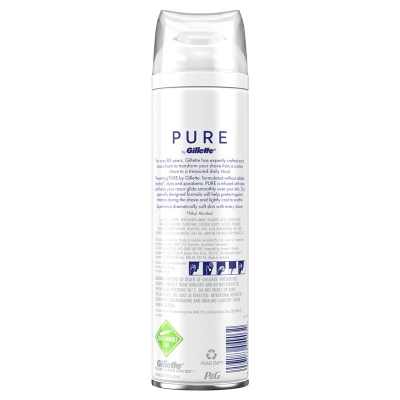Gillette Pure Shave Foam 245g – Aloe Infused, Paraben & Dye-Free for Sensitive Skin
