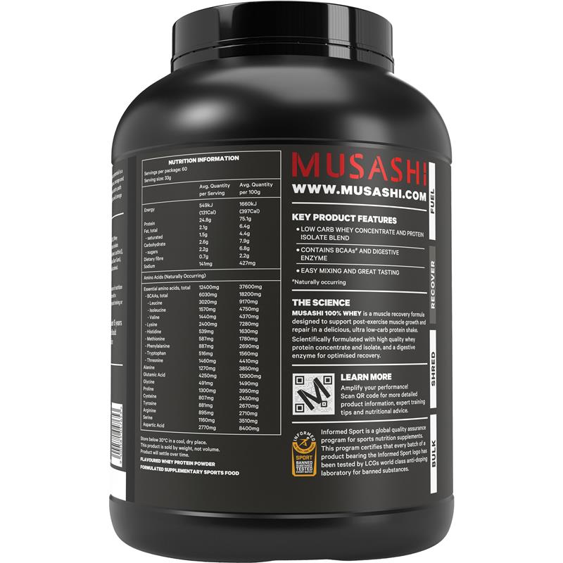 Musashi 100% Whey Protein Chocolate 2kg - Premium Low Carb Protein - Auzzi Store