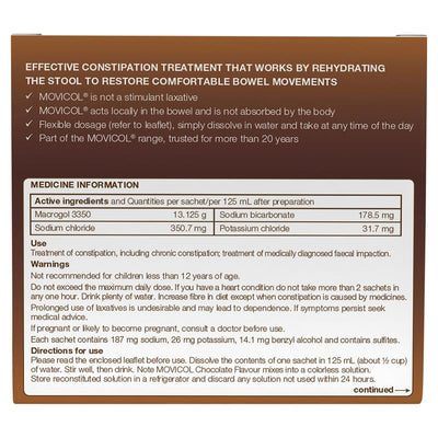 Movicol Adult Chocolate 30 Sachets - Effective Constipation Relief