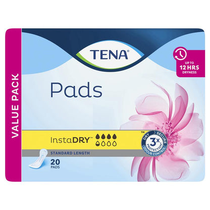 TENA InstaDRY Standard Incontinence Pads, 20 Pads – Triple Protection