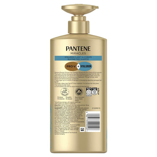 Pantene Miracles Hyaluron Clarify & Hydrate Silicone-Free Shampoo 650ml - Ultimate Hydration & Clarity