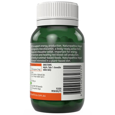 Naturopathica Vegan Active B12, 60 Strawberry Chewable Tablets, Co-Methylcobalamin
