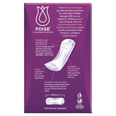 Poise Overnight Incontinence Pads - 8 Pads, 3-in-1 Protection