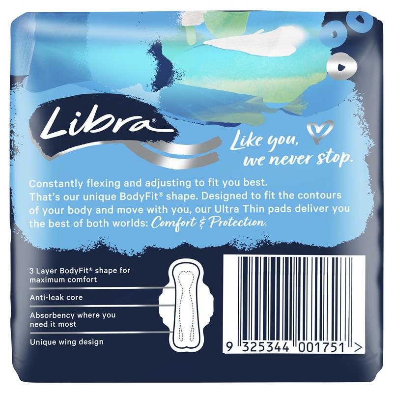 Libra Ultra Thin Regular Menstrual Pads with Curved Wings - 14 Pack