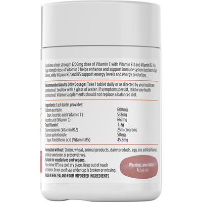 Nutra-Life High Strength Vitamin C 1200mg with B12 & B5 – 60 Tablets