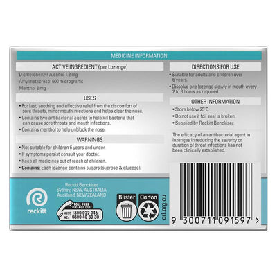 Strepsils Plus Blocked Nose Relief Throat Lozenges - Menthol Eucalyptus 36 Pack