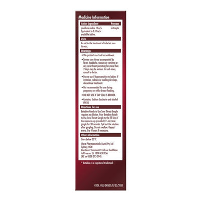 Betadine Sore Throat Gargle 120mL - Antibacterial Relief