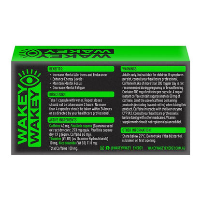 Wakey Wakey Caffeine & Guarana Energy Capsules 20-Pack – Vegan, Non-GMO