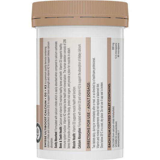 Swisse Ultiboost Calcium + D3 + K2 Tablets - 60 Count for Bone Health-Auzzi Store