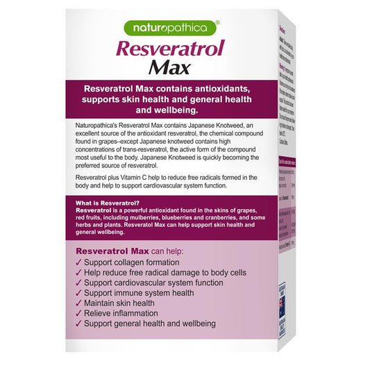 Naturopathica Resveratrol Max 30 Tablets - Triple Antioxidant Support for Skin Health-Auzzi Store