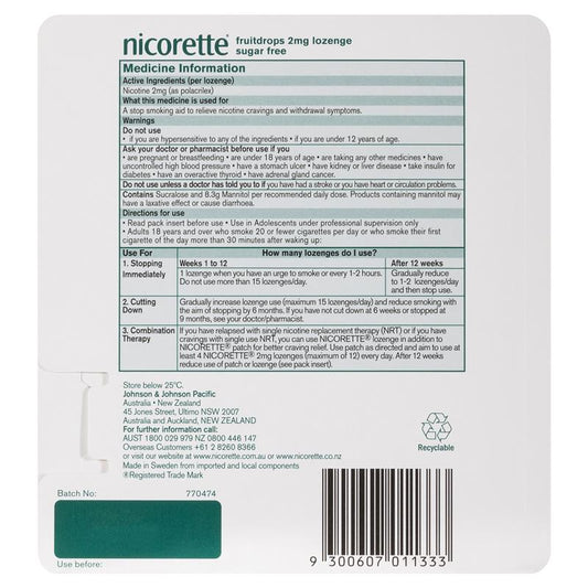 Nicorette Quit Smoking Cooldrops Fresh Fruit Lozenges - 2mg (80 Pieces) - Auzzi Store