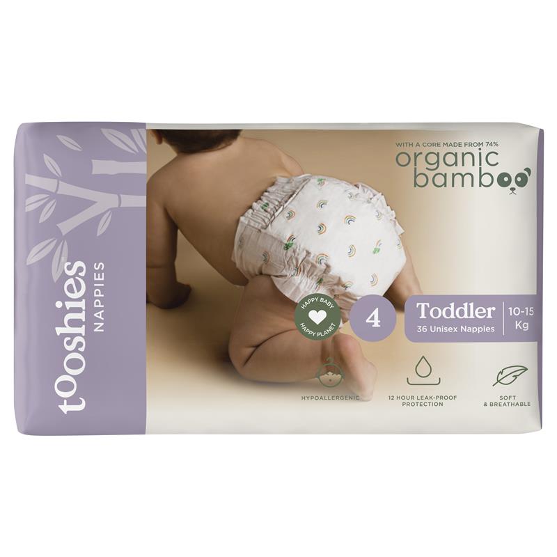 Tooshies Eco Nappies with Organic Bamboo Size 4 Toddler (10-15kg) - 36 Pack