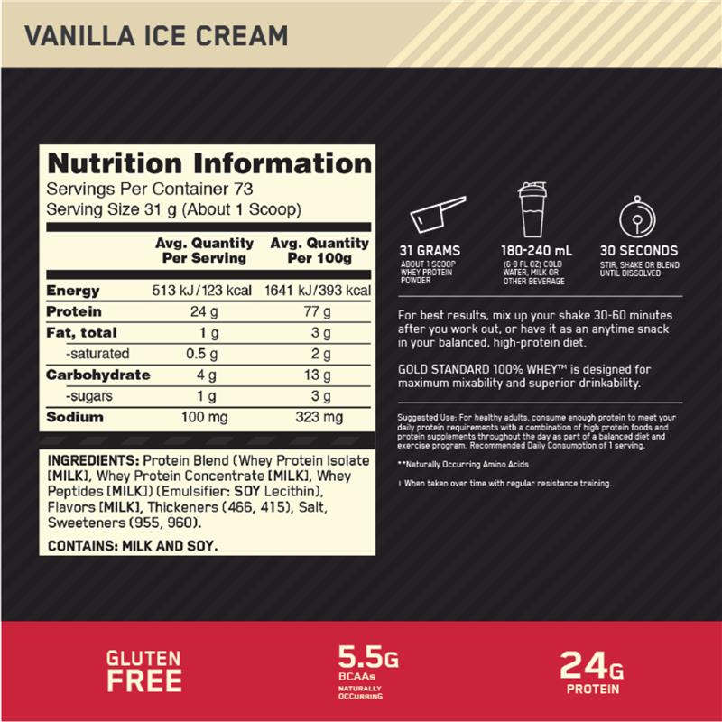 Optimum Nutrition Gold Standard 100% Whey Protein - Vanilla Ice Cream 2.27kg