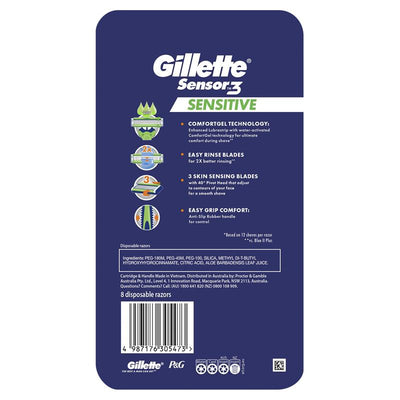 Gillette Sensor 3 Sensitive Disposable Razors - 8 Pack