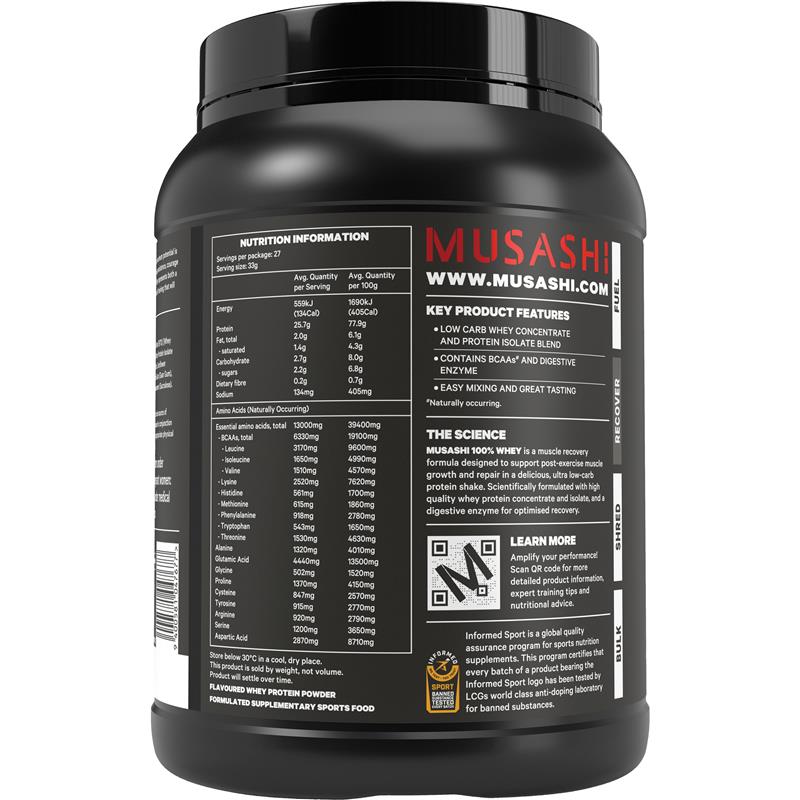 Musashi 100% Whey Protein Vanilla 900g - Premium Low Carb Protein - Auzzi Store