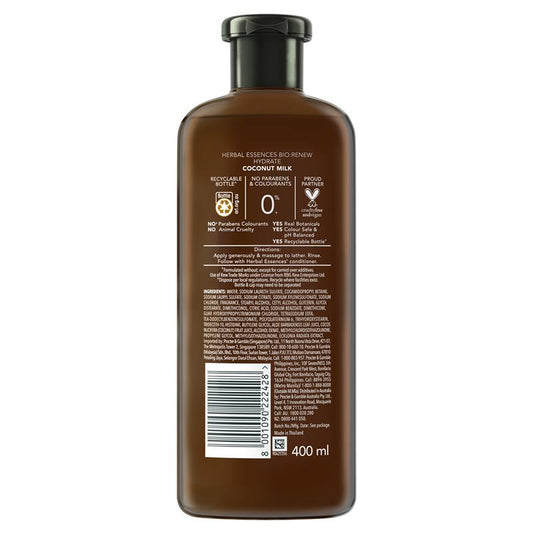 Herbal Essences Bio:Renew Hydrate Coconut Milk Shampoo 400ml - Moisturizing Cleanser for All Hair Types - Auzzi Store