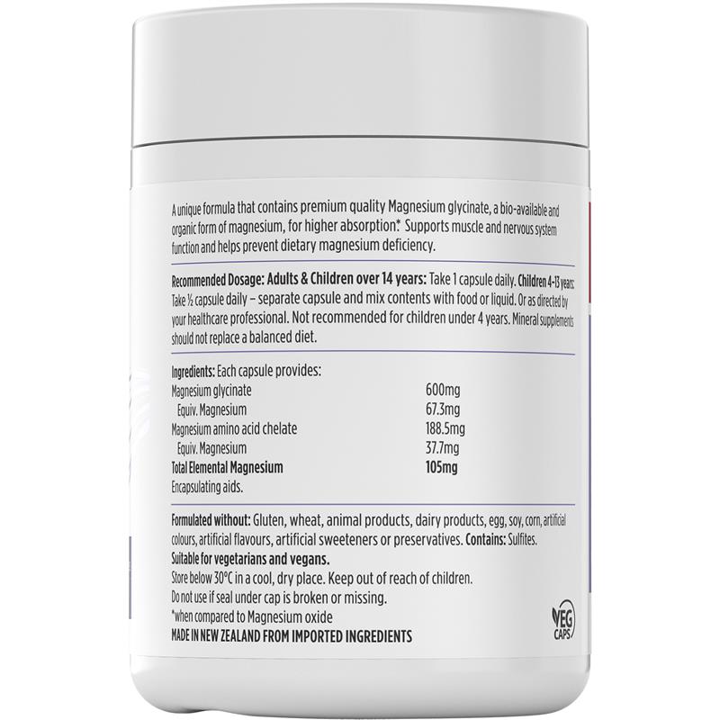 Nutra-Life Hi-Zorb Magnesium Glycinate Supplement - 120 Vegan Capsules