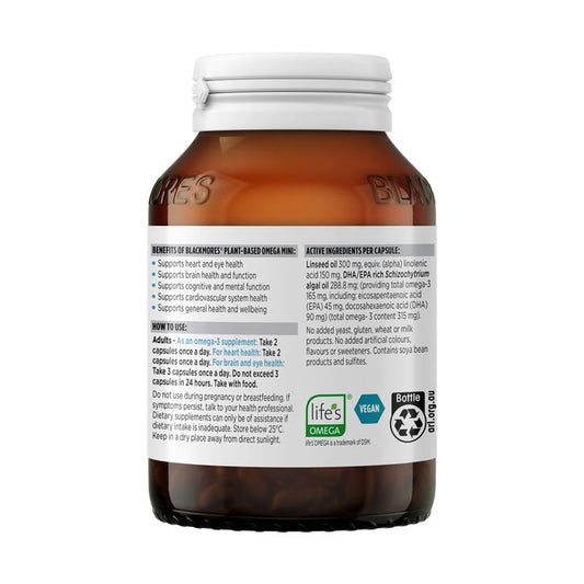 Blackmores Vegan Omega-3 Capsules - 120 Fish-Free DHA EPA Supplement – view 2 - Auzzistore