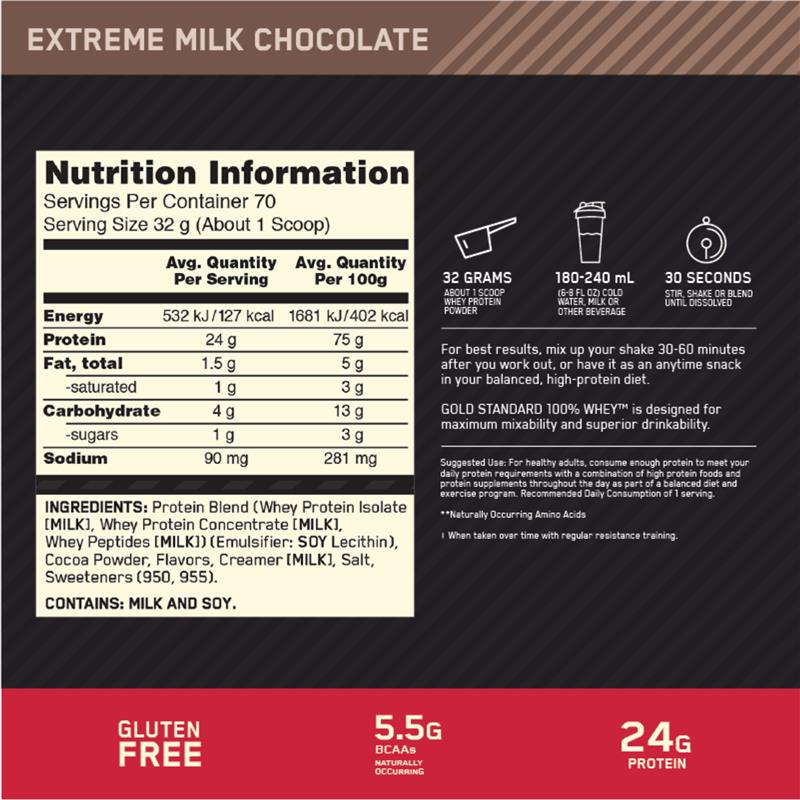 Optimum Nutrition Gold Standard 100% Whey Protein - Extreme Milk Chocolate 2.27kg