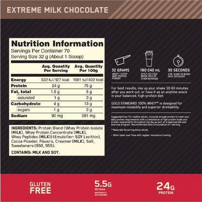 Optimum Nutrition Gold Standard 100% Whey Protein - Extreme Milk Chocolate 2.27kg