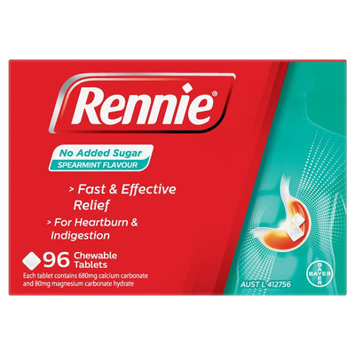 Rennie No Added Sugar Spearmint Antacid Tablets - 96 Count