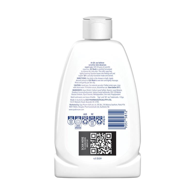 QV Wash 250ml – Gentle Soap-Free Cleanser for Dry & Sensitive Skin