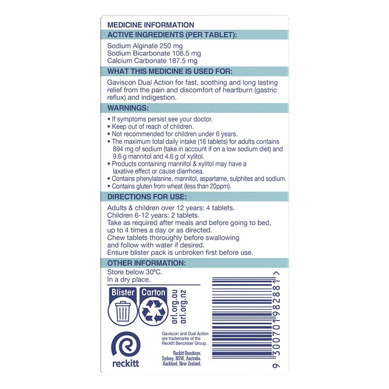 Gaviscon Dual Action Chewable Tablets - Peppermint Heartburn & Indigestion Relief (16 Pack)-Auzzi Store