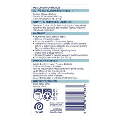 Gaviscon Dual Action Chewable Tablets - Peppermint Heartburn & Indigestion Relief (16 Pack)-Auzzi Store