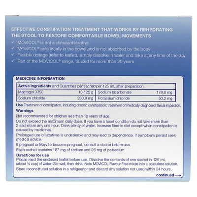 Movicol Adult Flavour Free 30 Sachets - Effective Constipation Relief
