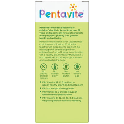 Pentavite Multivitamin + Iron Kids Liquid Lemon Lime 200ml - Essential Nutrients for Growing Kids
