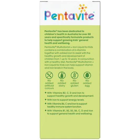 Pentavite Multivitamin + Iron Kids Liquid Lemon Lime 200ml - Essential Nutrients for Growing Kids – view 2