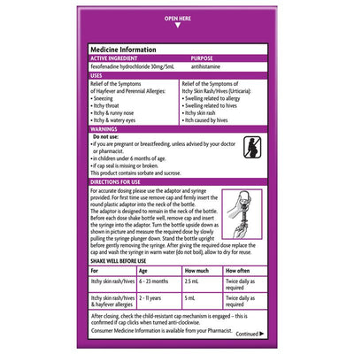 Telfast Kids Oral Liquid 150ml - Fast Relief for Allergies