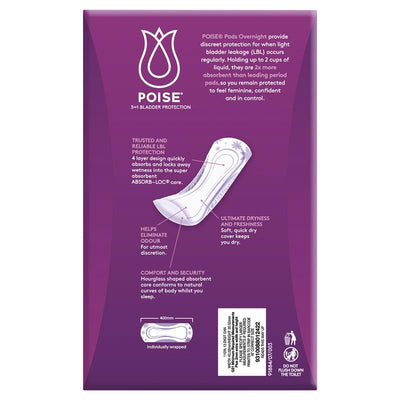 Poise Overnight Bladder Leak Pads – 16 Pads, 3-in-1 Protection