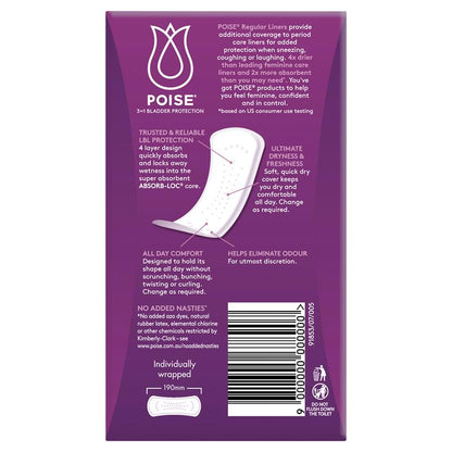 Poise 26-Pack Bladder Leak Liners – 3-in-1 Absorbency, Dryness & Odor Control