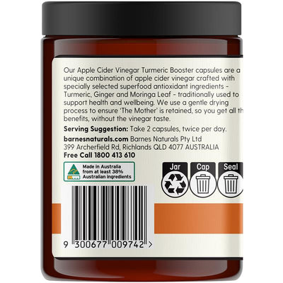 Barnes Naturals Apple Cider Vinegar with The Mother Turmeric Boost 120 Capsules - Wellness Support