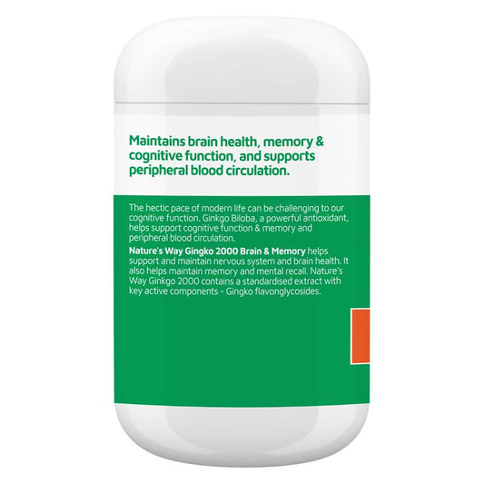 Nature's Way Ginkgo 2000 Brain & Memory 120 Tablets - Cognitive Support-Auzzi Store
